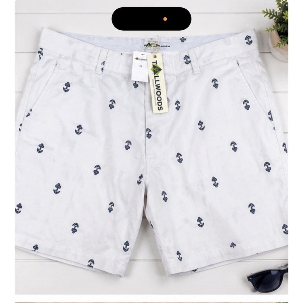 Tallwoods Men’s Anchor Print Chino Shorts White NWT Size 38